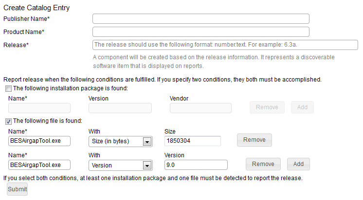 Create Catalog Entry window.