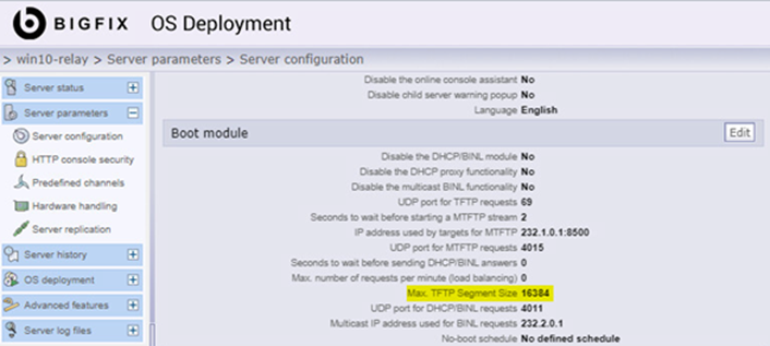 OS Deployment Server configuration parameters