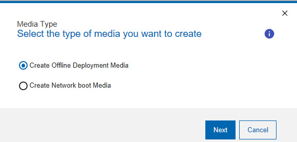 Deployment Media type selection - Bundle and Media Manager dashboard