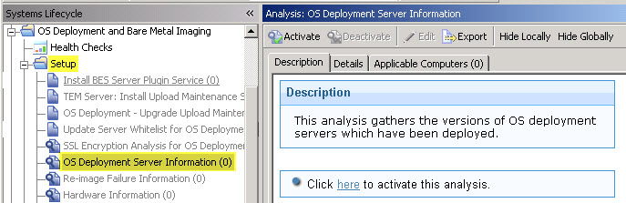 Enabling the OS Deployment Server analysis