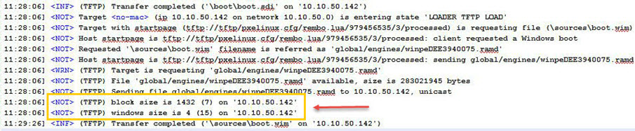 TFTP settings in the boot.trc log file