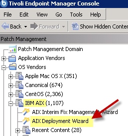 The AIX Deployment Wizard from the navigation tree