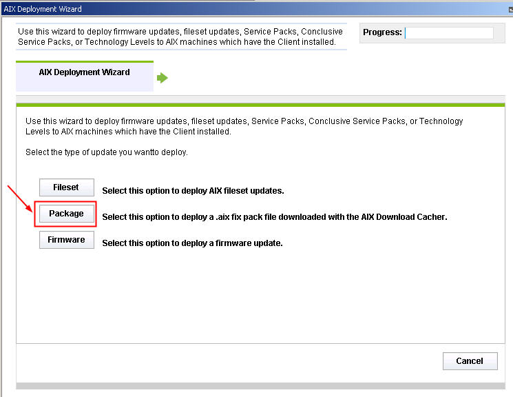 Package option in the AIX Deployment Wizard