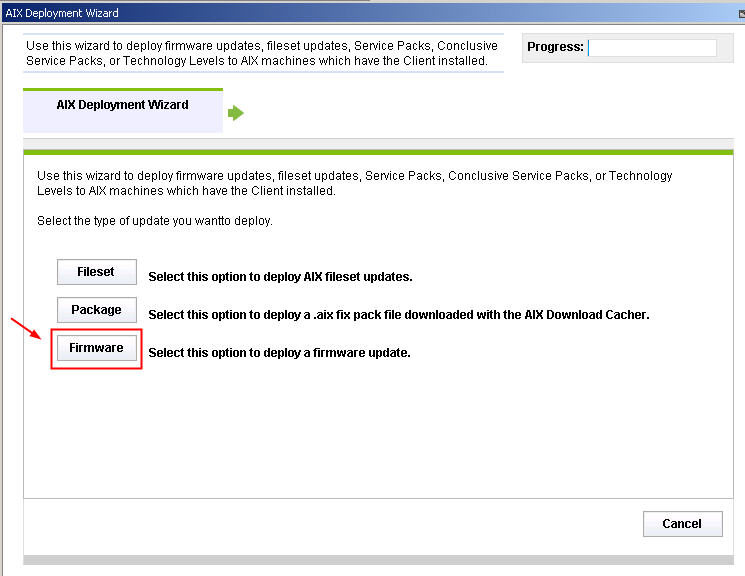 Firmware option in the AIX Deployment Wizard