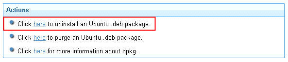Selecting the link that uninstalls the Ubuntu .deb package