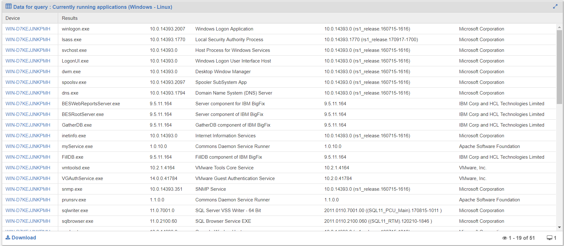 Image of Query Results screen.