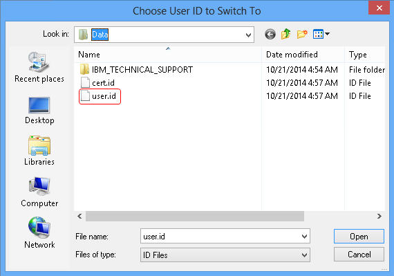Selecting a user id file