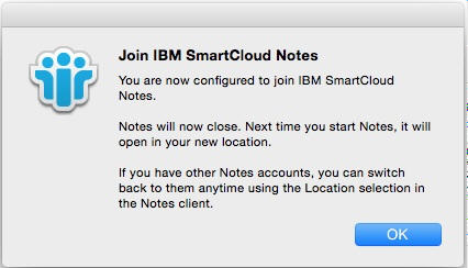 SmartCloud Notes configuration successful notice