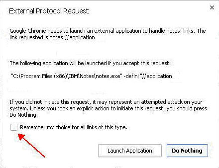 Chrome External Protocol Request dialog