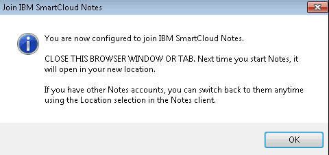 SmartCloud Notes configuration successful notice
