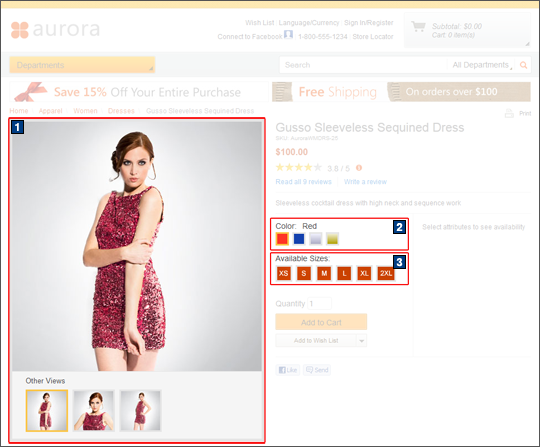 Product details page: swatches view screen capture