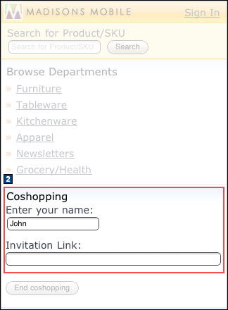 Screensnap of coshopping receive session link screen