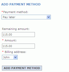 Screen capture showing the new payment method