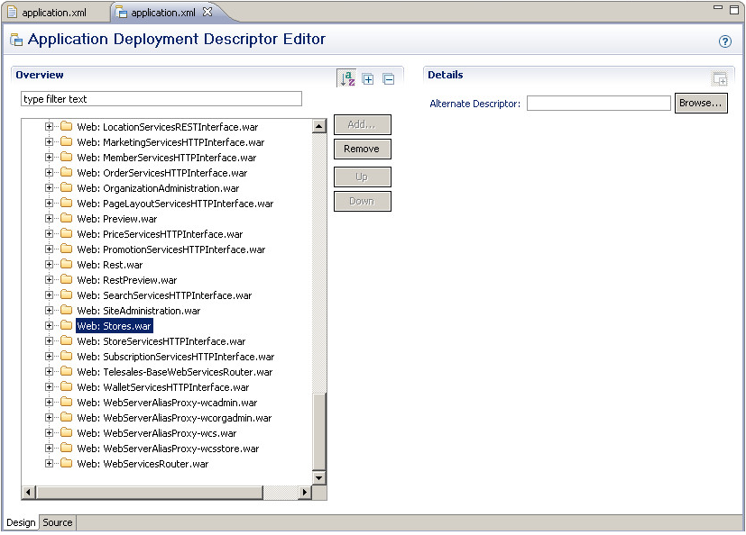 Application Deployment Descriptor Editor window