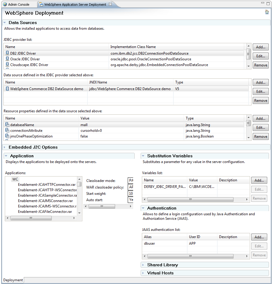 WebSphere Application Server Deployment settings