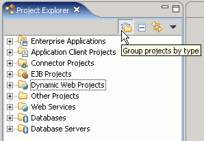 A screen capture displaying the Toggle Project Grouping button.