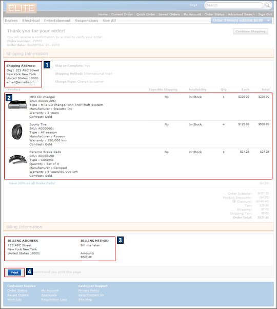 Checkout confirmation: Single shipping and billing address screen capture