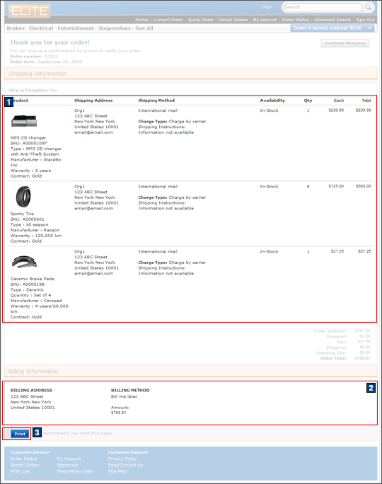 Checkout confirmation: Multiple shipping and billing addresses screen capture