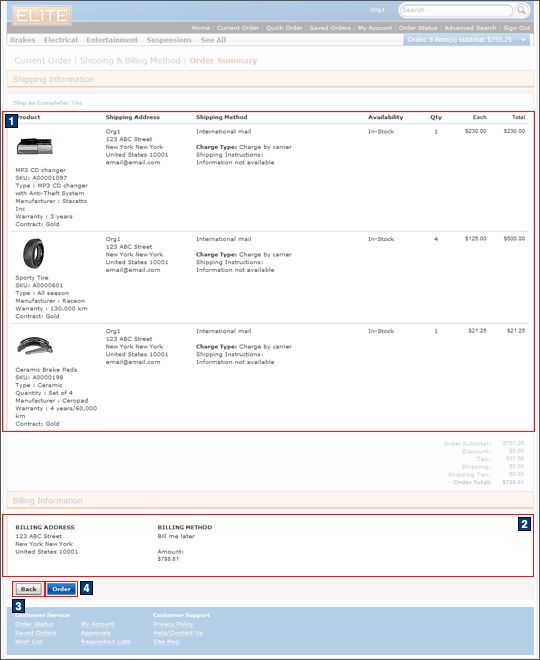 Checkout summary: Multiple shipping and billing addresses screen capture