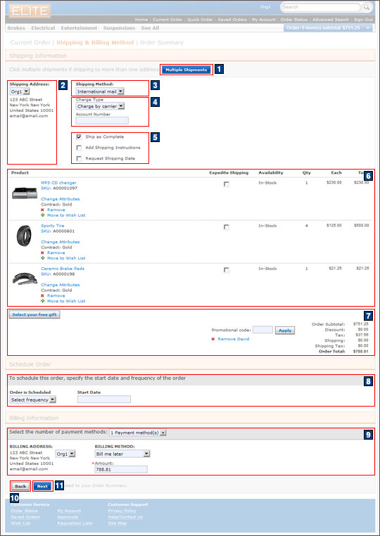 Checkout method: Single shipping and billing address screen capture