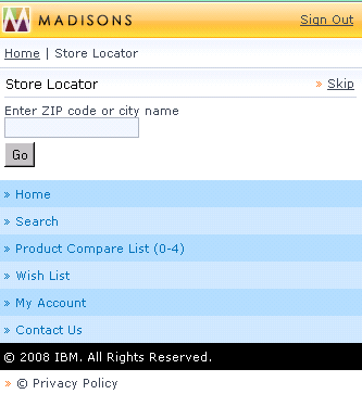 Mobile store locator screen capture