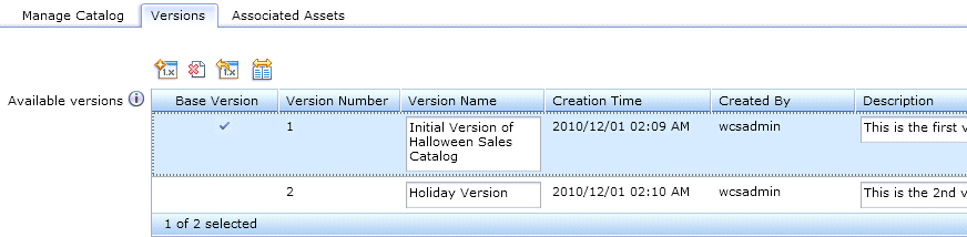 Screen capture of sales catalog versions highlighting the check mark.