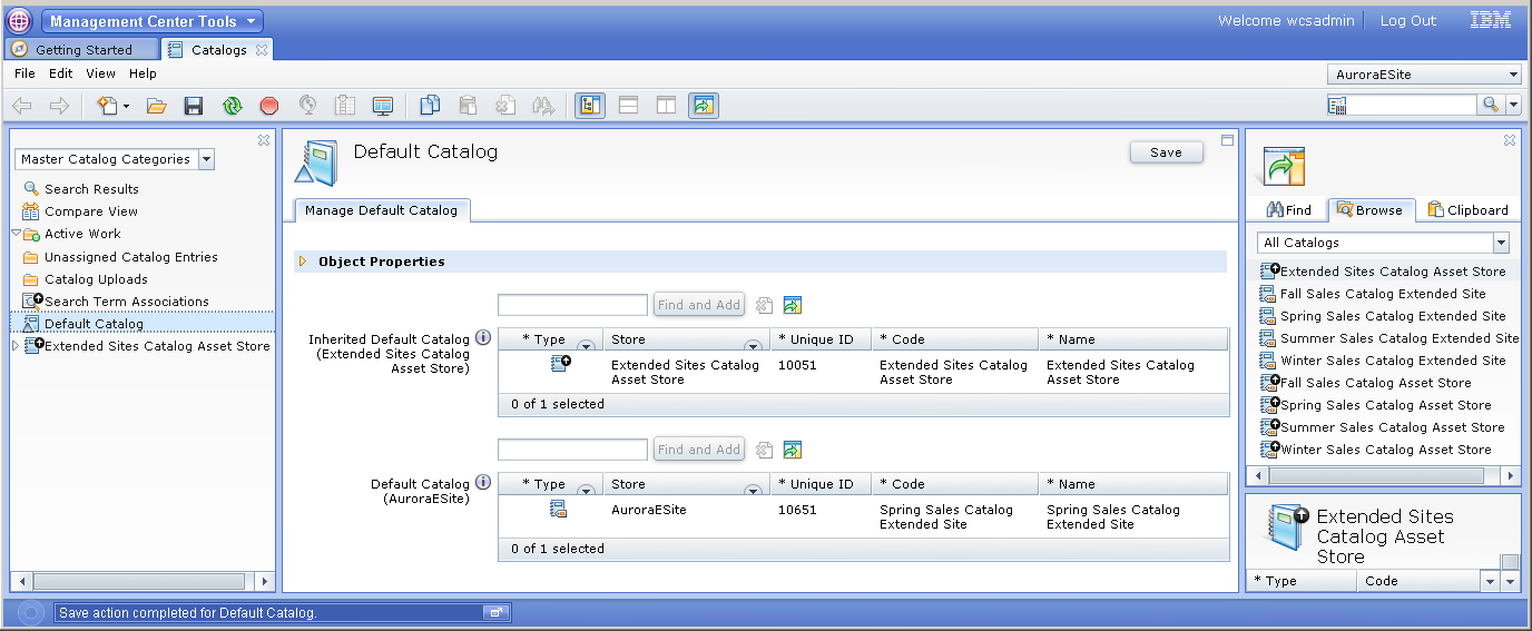 Screen capture of default catalog
