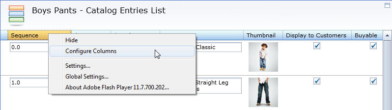Configure columns screen capture