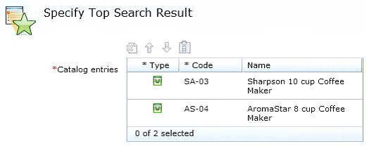 Specify Top Search Result sample screen capture (Feature Pack 2, 3, 4, 5)