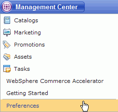 Management Center application menu showing Preferences menu item