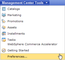 Management Center Tools menu showing Preferences menu item
