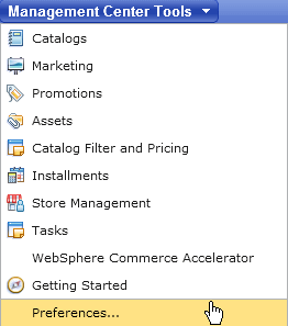 Management Center Tools menu showing Preferences menu item