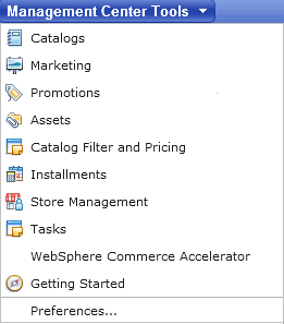 Management Center tools menu with workspaces enabled