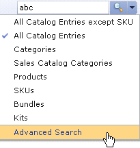 Find area search type list, showing Advanced Search