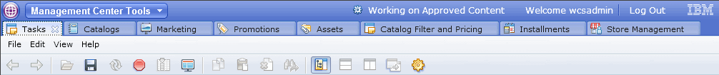 Management Center tool tabs with workspaces enabled