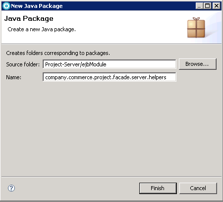 Screen capture that displays how to import the com.mycompany.commerce.project.facade.server.helpers package.