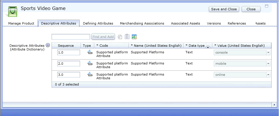 Screen capture of multiple values for a product attribute in Management Center.