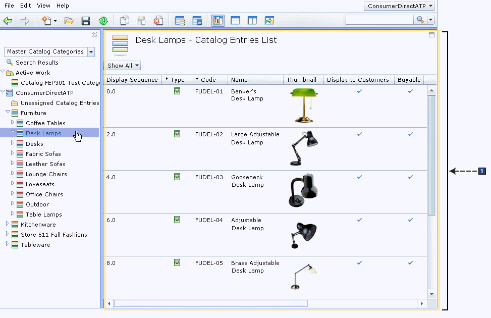 List view of a selected node in the explorer view