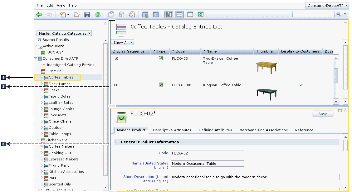 List and properties view for an selected node in the explorer view