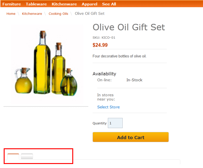 Product Details page with e-Marketing Spots missing for tabs.