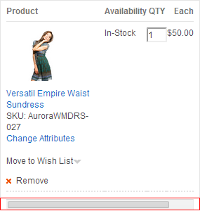 Order item detail section with scroll bar and updated image size.
