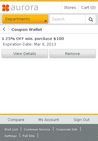 Smart phone coupons page