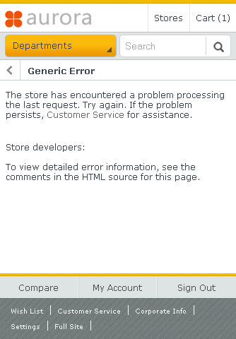 Smart phone generic error page