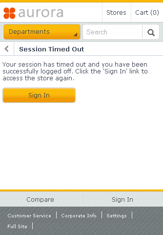 Smart phone session timeout error page