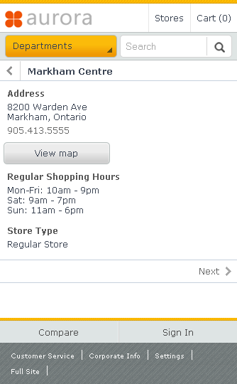 Smart phone store locator details page