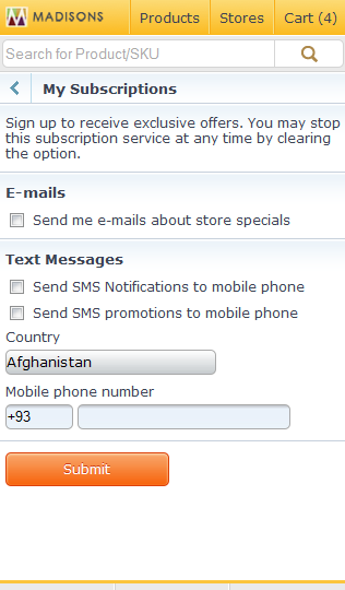 Smart phone subscriptions page