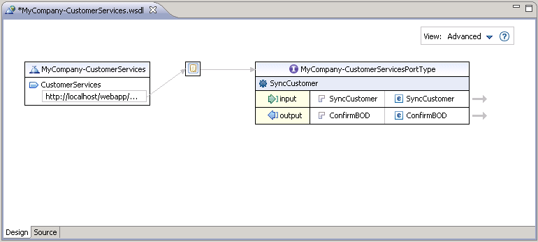 This screen capture shows the WSDL sections after completing this section of the tutorial