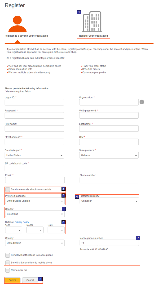 Registration page screen capture
