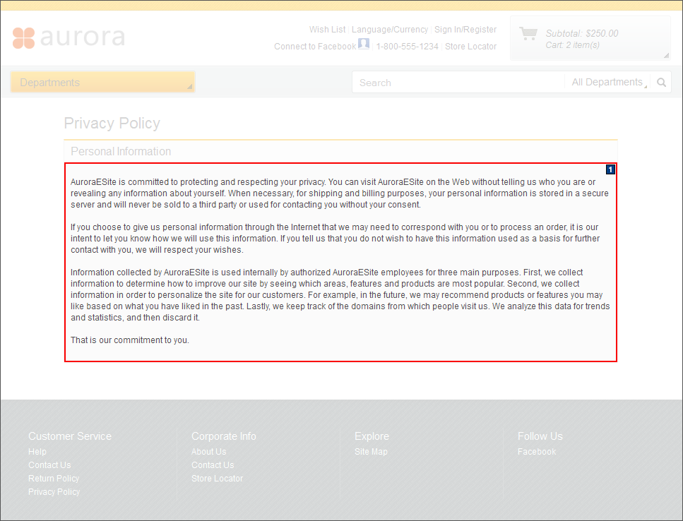 Privacy Policy page screen capture