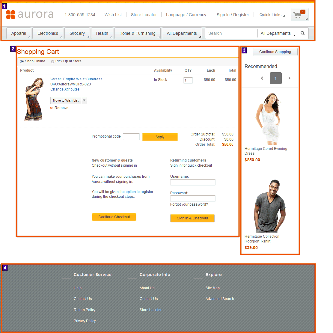 Screen capture, which shows the Shopping Cart page